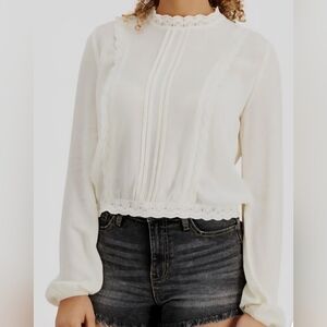 Elegant White Lace Trim Blouse